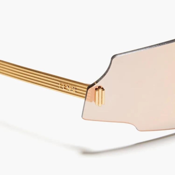 💯 - Original New FF 0440 FENDI Rectangle-frame gold-tone mirrored sunglasses - Picture 5 of 17